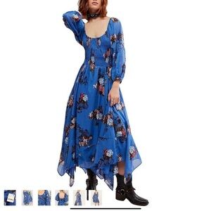 NWT Free People ‘Morning Glory’ Blue Floral Long Sleeve Maxi Dress Size Small